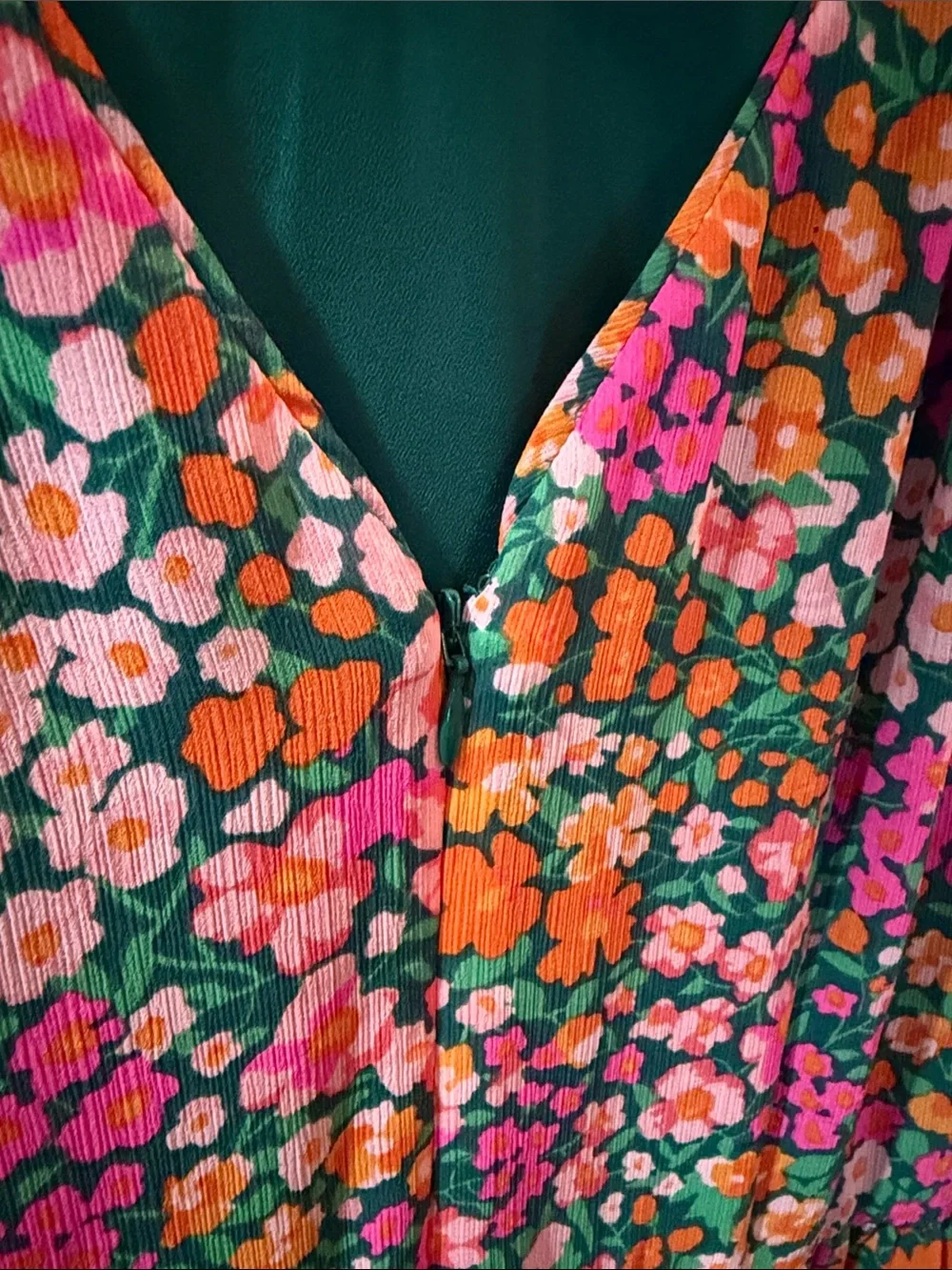 J. Crew Floral Tiered Midi Dress in Green, Pink & Orange